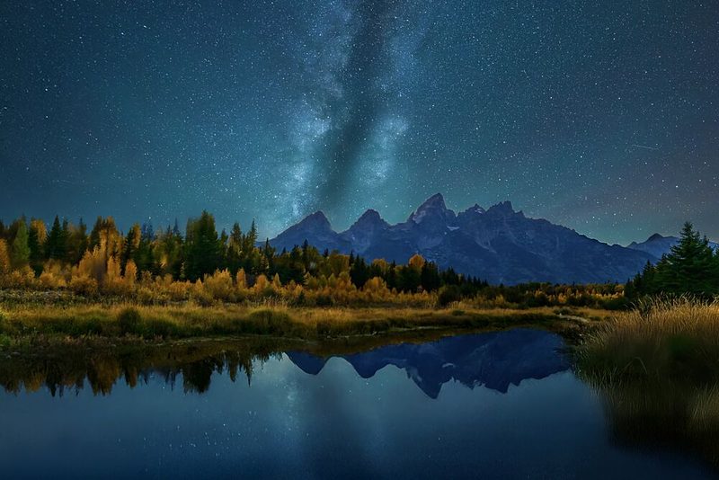 Starry Mountain Lake Reflection art print by Andy Wong for $57.95 CAD