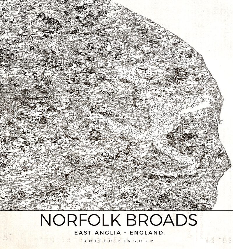 Norfolk Broads England Map art print by Nicholas for $57.95 CAD