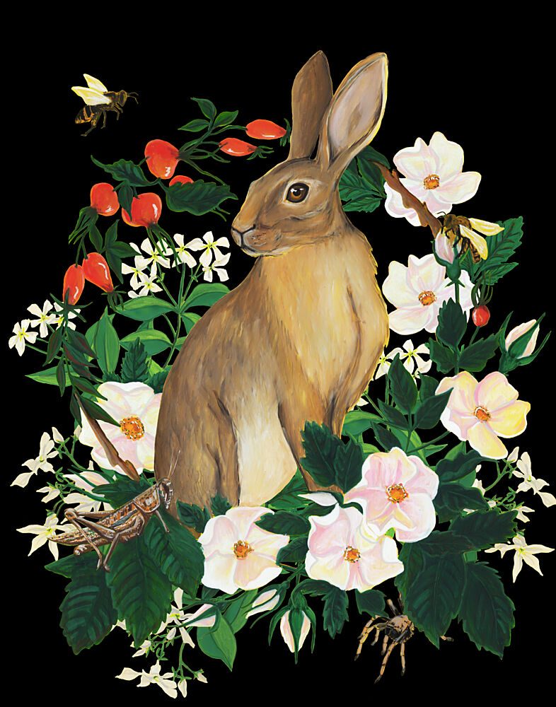 Wild Rabbit and Flowers art print by Renee Machan Cottagecore for $57.95 CAD