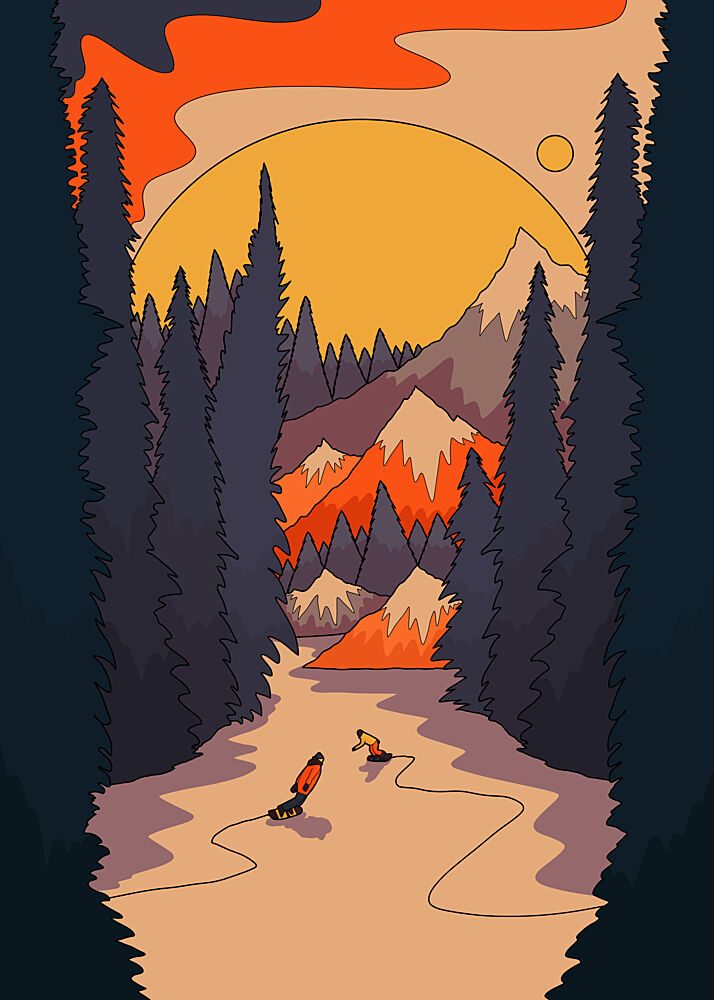 Snowboarding Sunset Mountains art print by Stephen Wade for $57.95 CAD