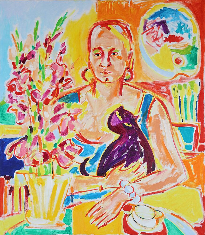 Self Portrait with a Violet Cat After Max Beckmann, Oil on Canvas, 2024 art print by Tamara Jare for $57.95 CAD