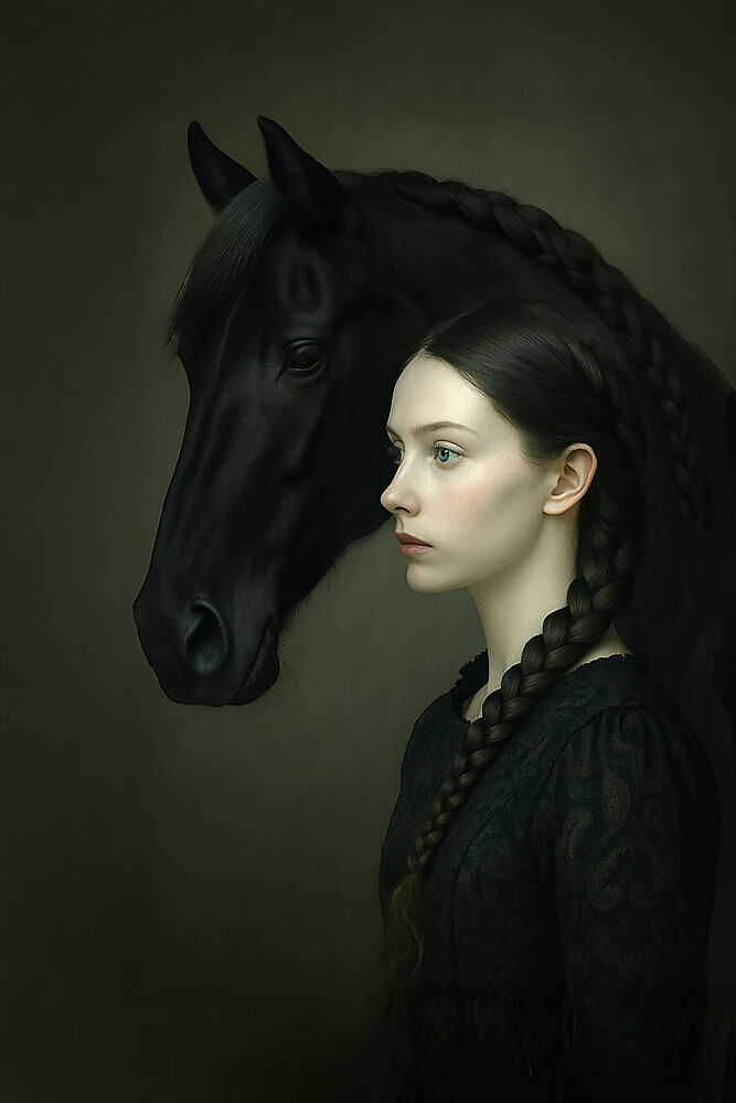 Mysterious Girl and Horse art print by Ionel Onofras for $57.95 CAD