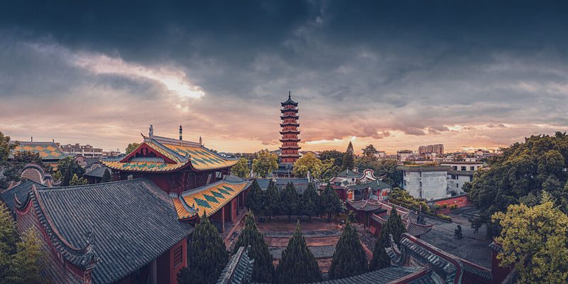 Ancient Pagoda Sunset art print by Qiye for $57.95 CAD