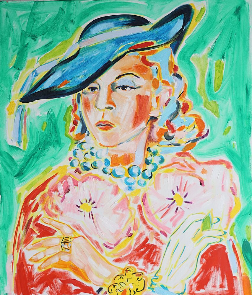 Elegant Lady Blue Hat art print by Tamara Jare for $57.95 CAD
