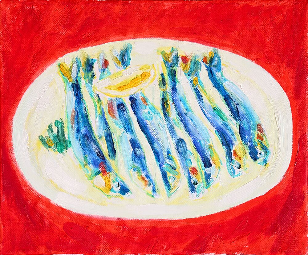 Blue Sardines with Lemon art print by Tamara Jare for $57.95 CAD