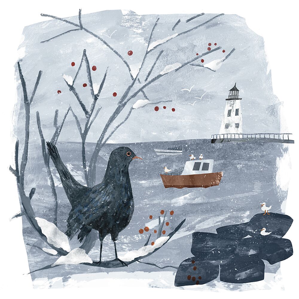 Winter Blackbird Lighthouse art print by Claire Hanley for $57.95 CAD