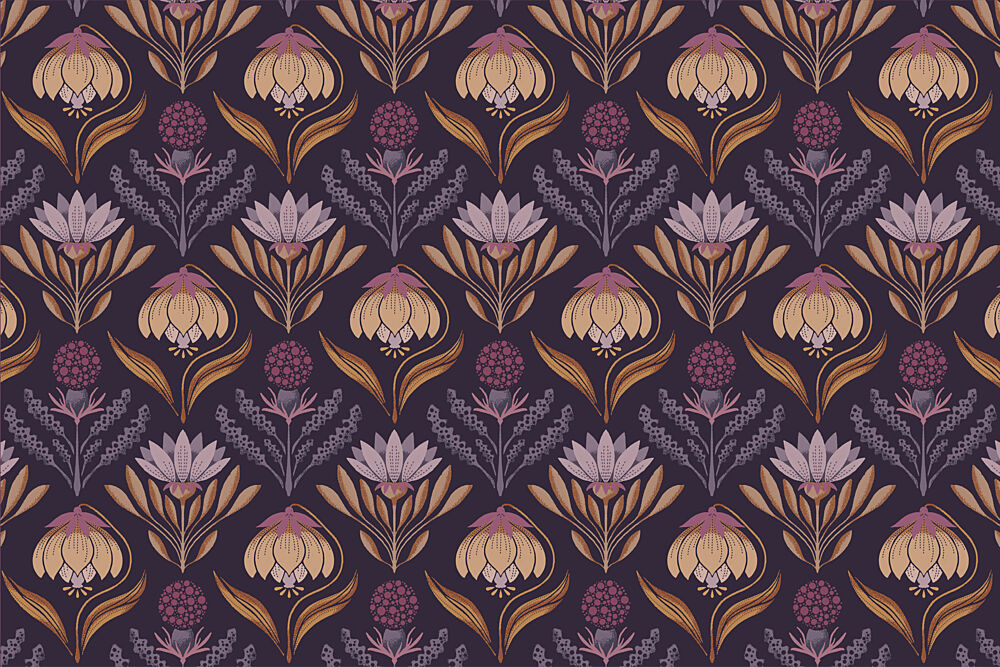 Elegant Plum Floral Pattern art print by Aia Ueno for $57.95 CAD