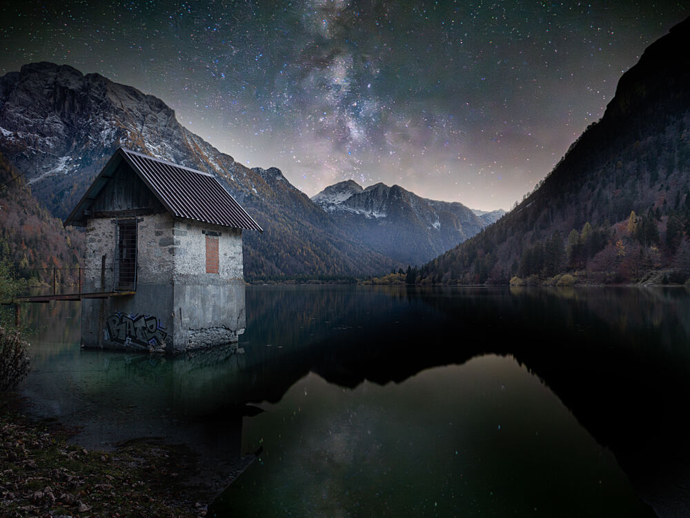 Milky Way over Lake House art print by Gregor Sinai for $57.95 CAD