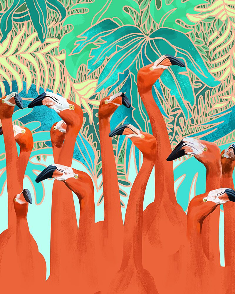 Exotic Flamingo Flock art print by Uma Gokhale for $57.95 CAD
