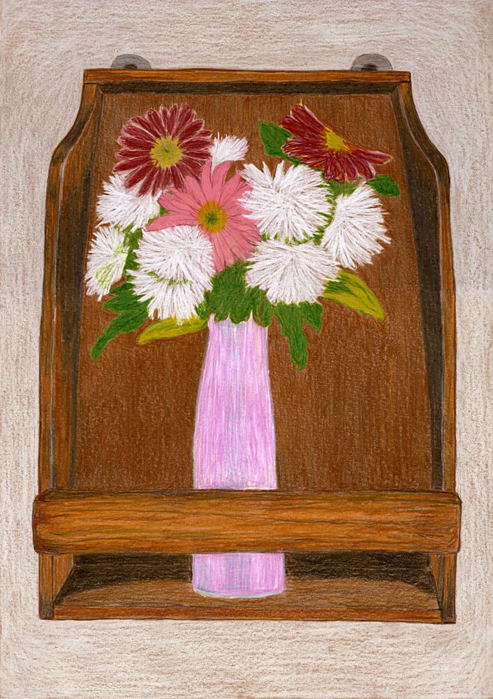 Flowers on Wooden Shelf art print by Viktoriia Saunina for $57.95 CAD
