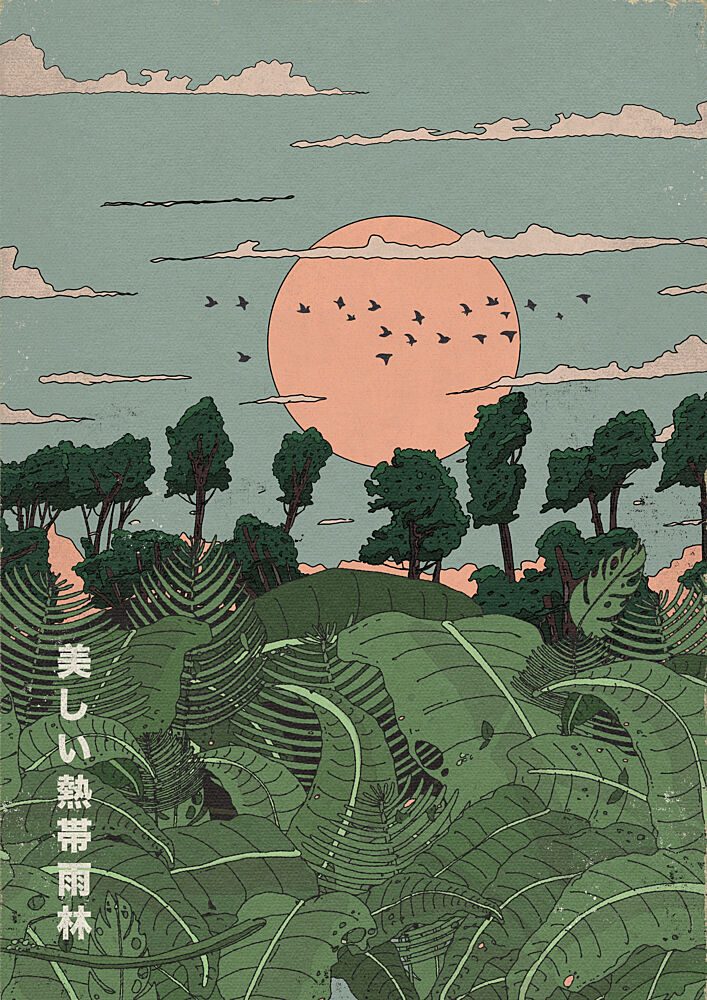 Japanese Tropical Sunset art print by Nicholas for $57.95 CAD