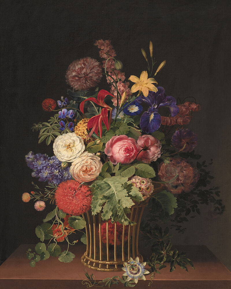 A Light Cane Basket with Flowers by C. D. Fritzsch art print by C. D. Fritzsch for $57.95 CAD