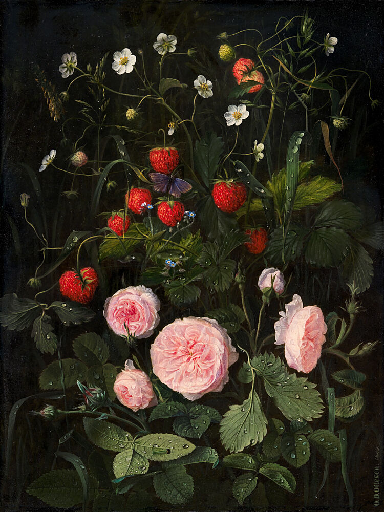 Still Life with Roses and Strawberries art print by Otto Diderich Ottesen for $57.95 CAD