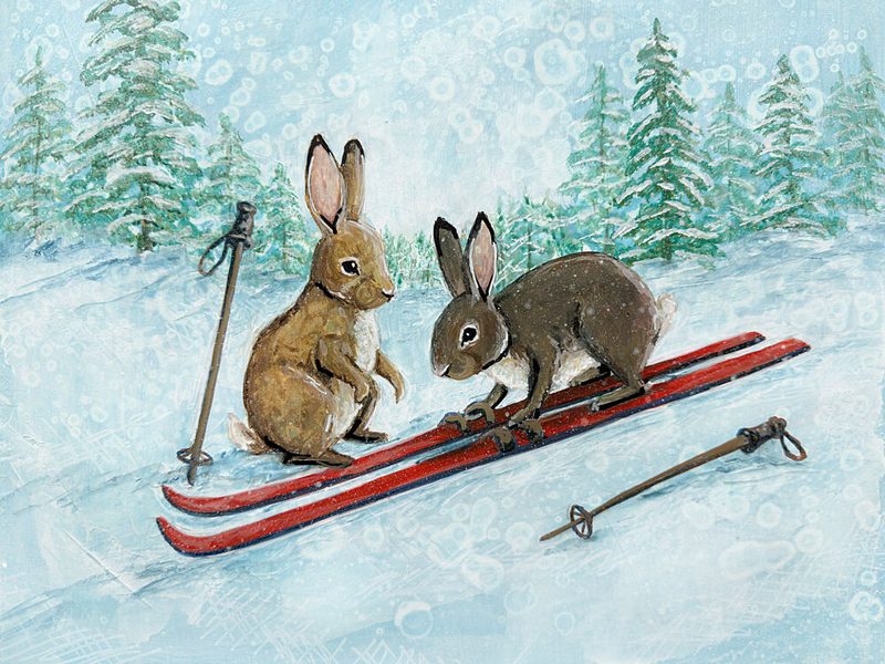 Playful Skiing Hares art print by Renee Machan Cottagecore for $57.95 CAD