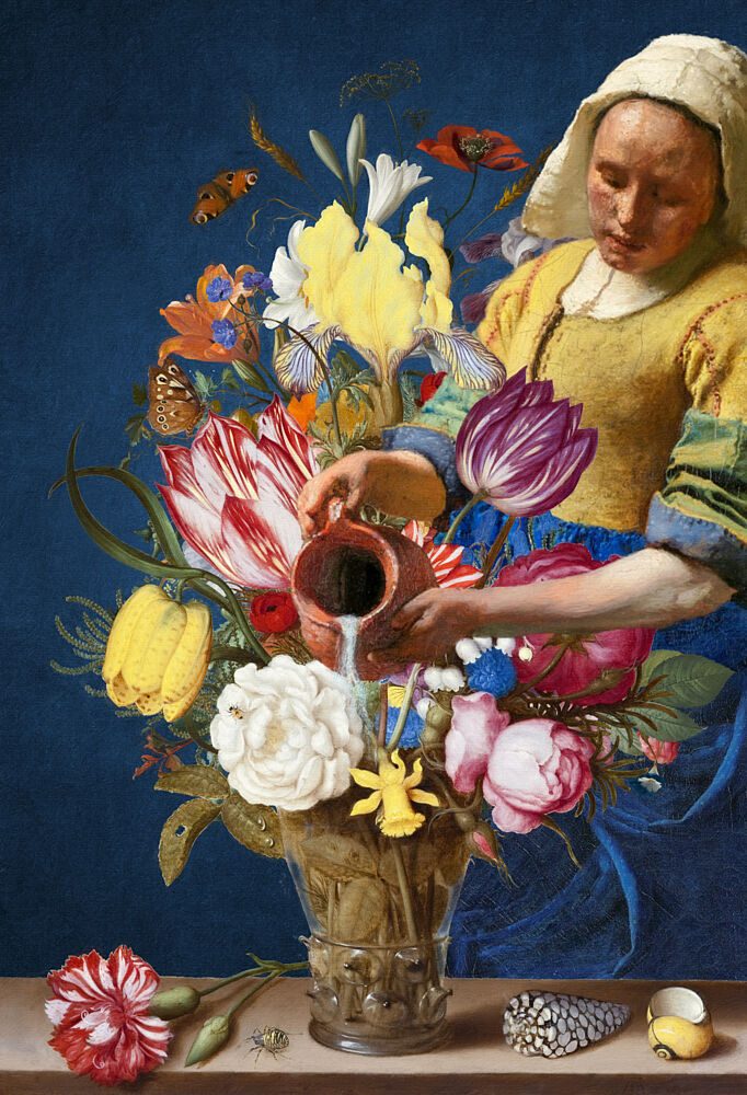 Dutch Woman Floral Bounty art print by Marja van den Hurk for $57.95 CAD