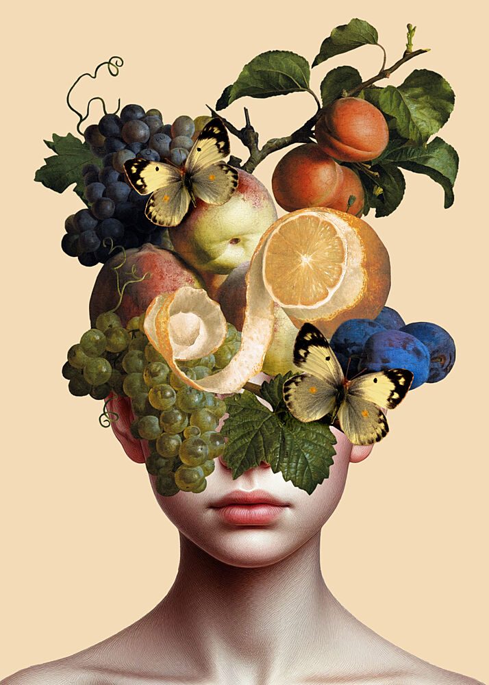 Surreal Fruit Face art print by Marja van den Hurk for $57.95 CAD