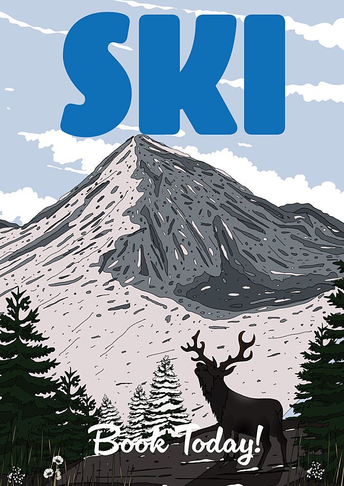 Ski Mountain Stag art print by Nicholas for $57.95 CAD