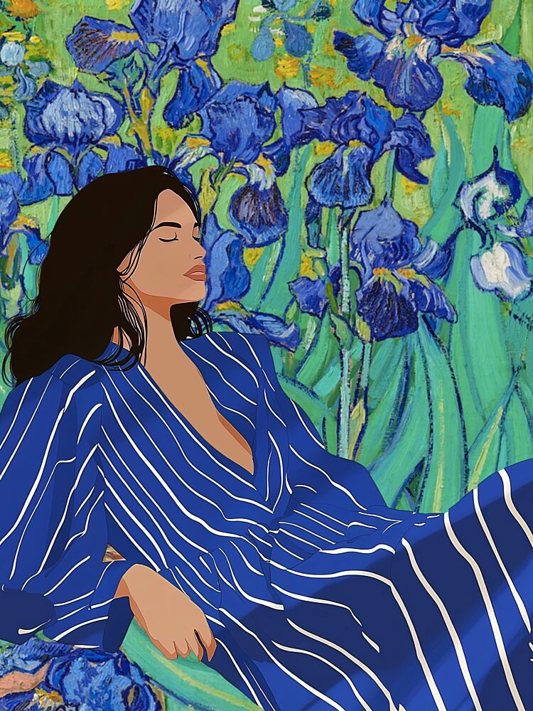 Woman Among Blue Irises art print by Mathieu for $57.95 CAD