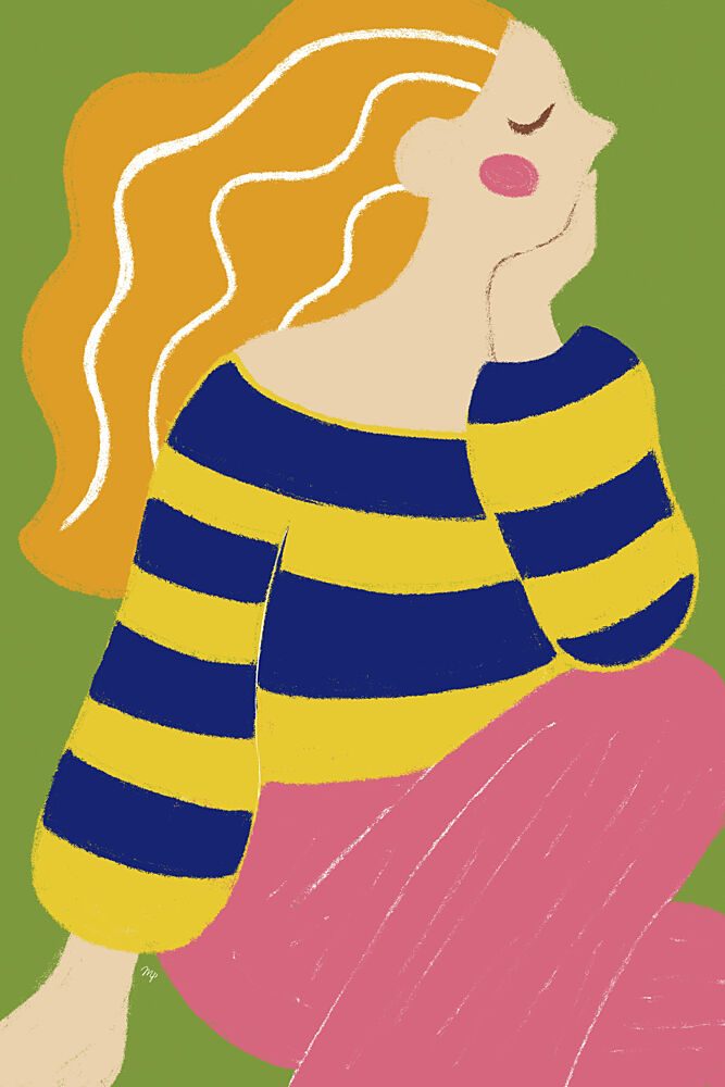 Pensive Striped Woman art print by Martina for $57.95 CAD