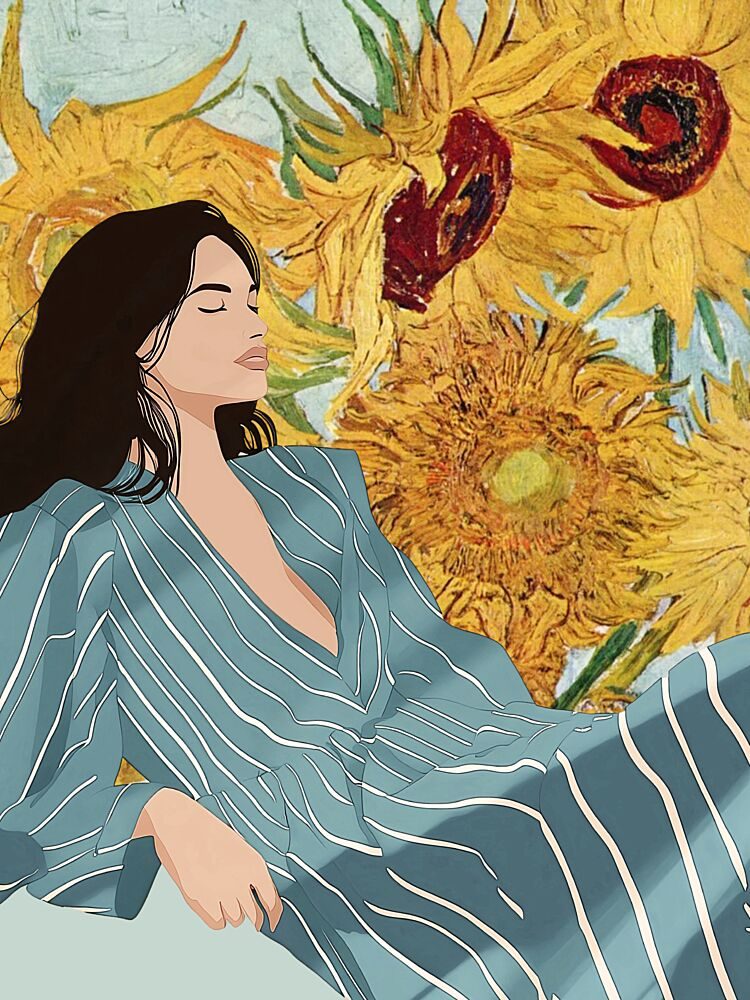 Serene Woman Sunflowers art print by Mathieu for $57.95 CAD