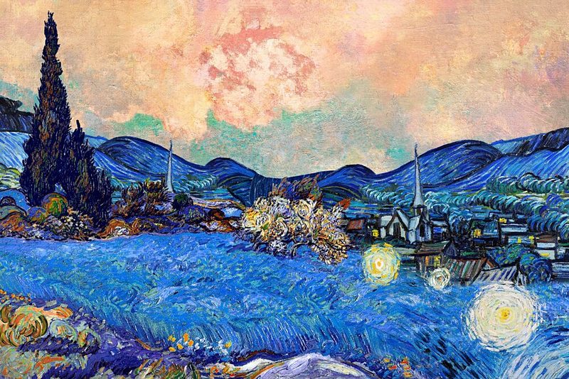 Starry Night Village art print by Mathieu for $57.95 CAD