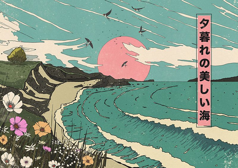 Japanese Coastal Sunset art print by Nicholas for $57.95 CAD