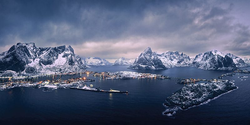 Snowy Fjord Lights art print by Ruiqing P. for $57.95 CAD