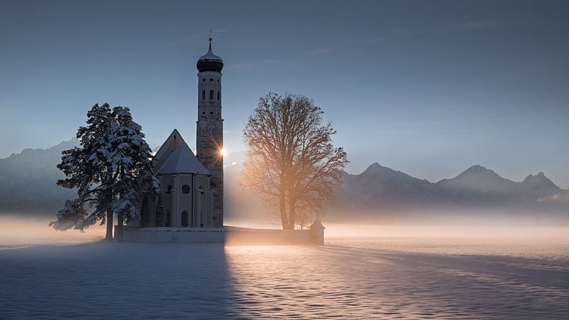 Winter Church Golden Hour art print by Tom Meier for $57.95 CAD