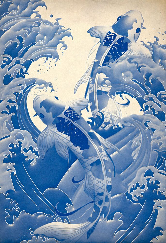 Blue Koi Waves art print by Josie George for $57.95 CAD