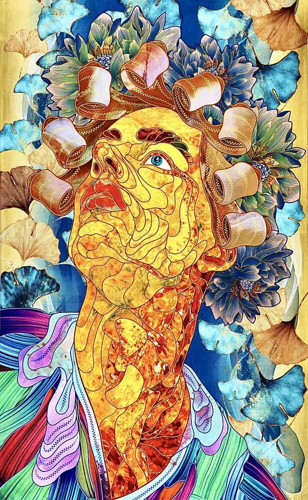 Golden Floral Gaze art print by Kostyantin Malginov for $57.95 CAD