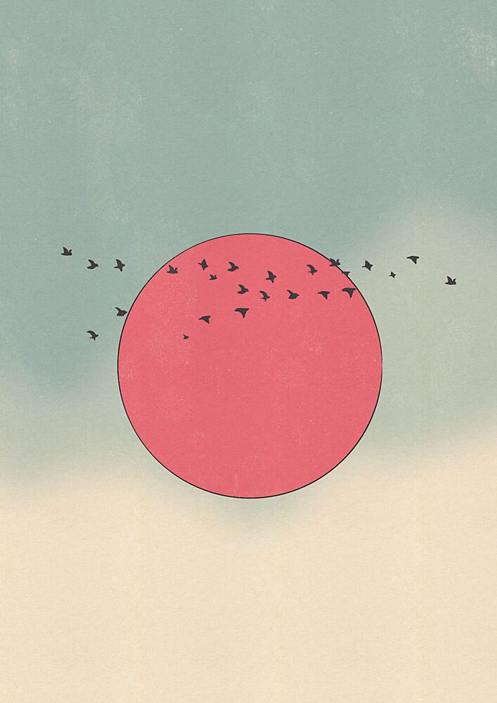 Retro Birds over Sun art print by Nicholas for $57.95 CAD
