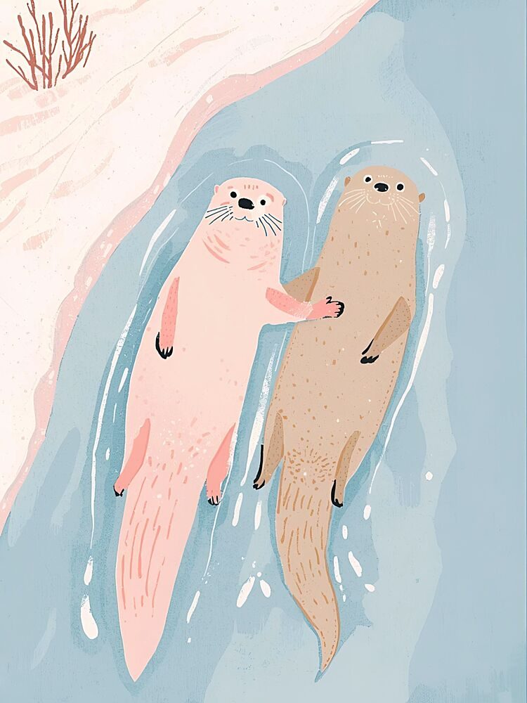 Otters Holding Hands art print by Ohkimiko for $57.95 CAD