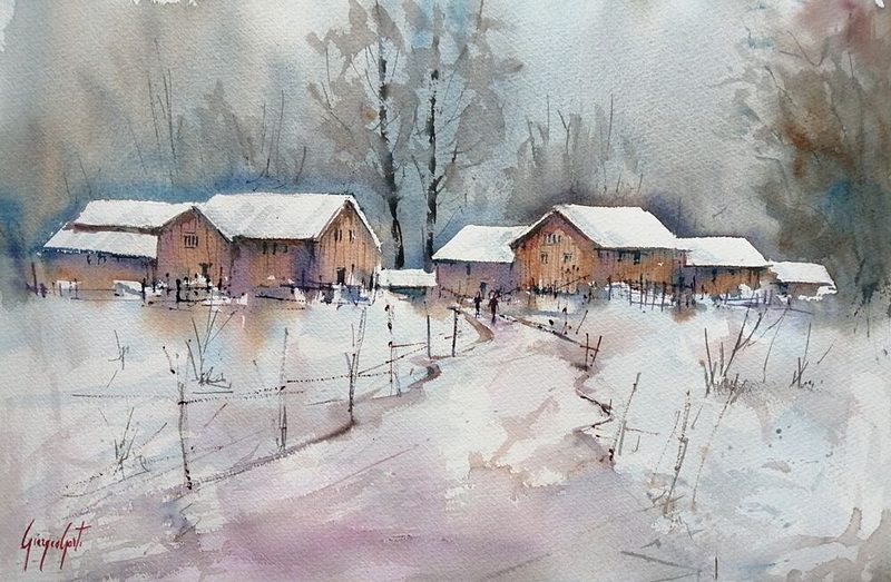 Rustic Winter Village art print by Giorgio Gosti for $57.95 CAD
