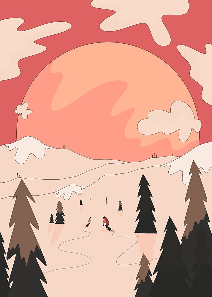 Skiing under Peach Skies art print by Stephen Wade for $57.95 CAD