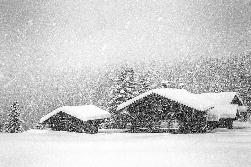 Falling Snow Chalets art print by Uschi Hermann for $57.95 CAD