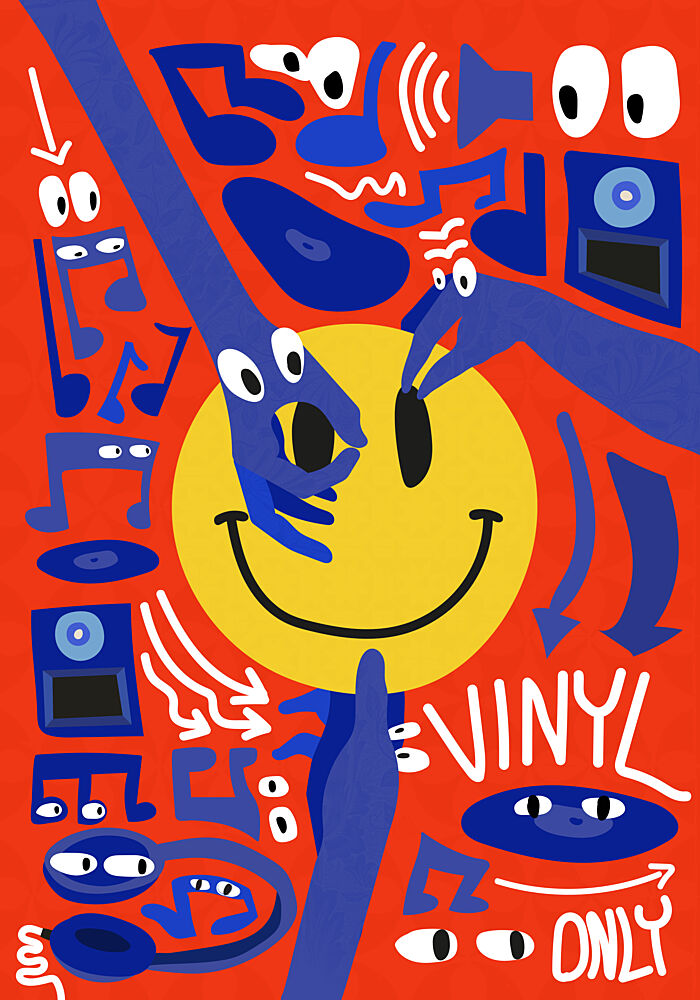 Happy Vinyl Music art print by Oliver Green for $57.95 CAD
