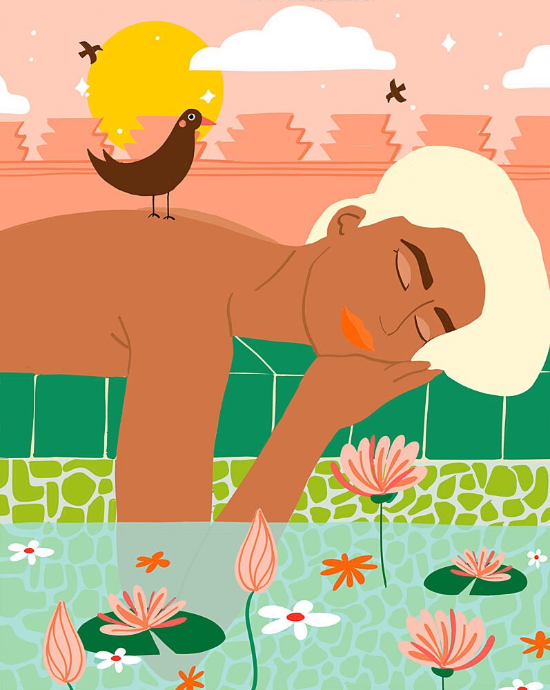 Peaceful Woman Lotus Bath art print by Uma Gokhale for $57.95 CAD