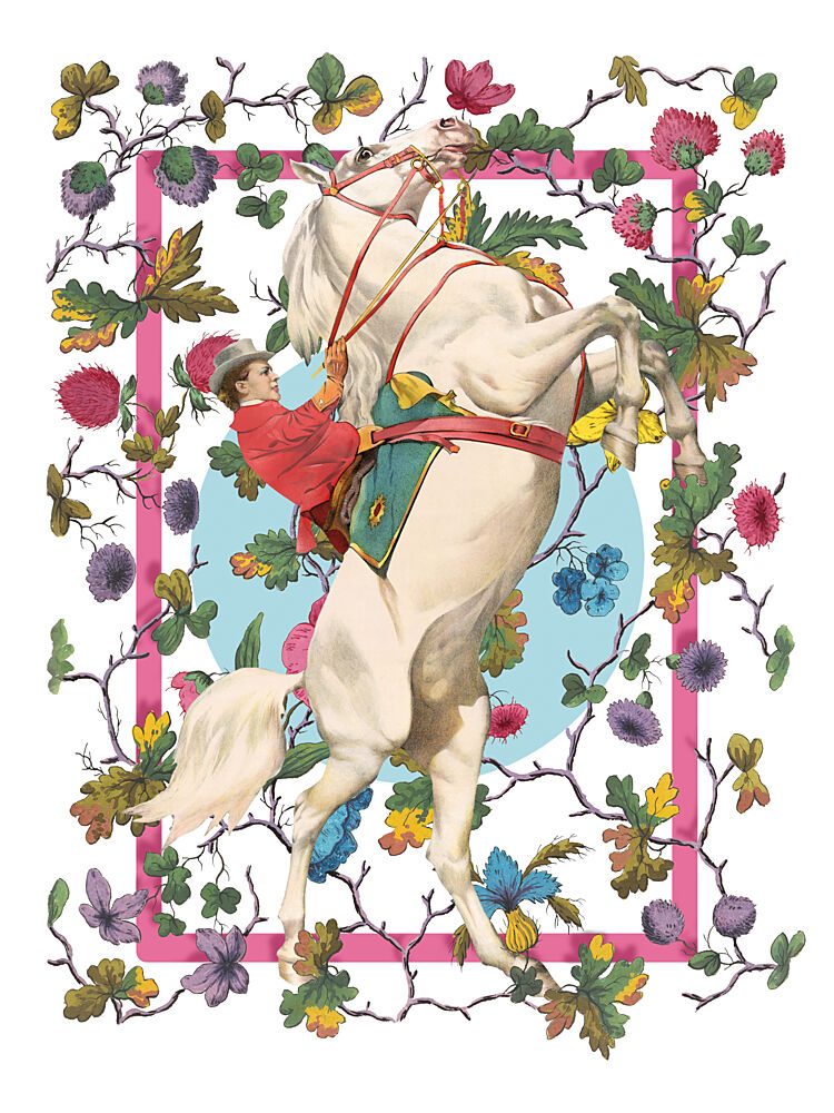 Rearing Horse Floral Frame art print by Marja van den Hurk for $57.95 CAD