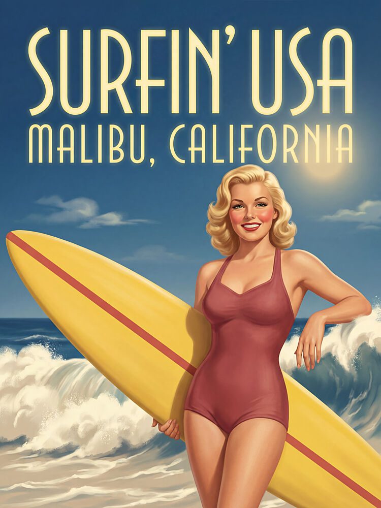 Vintage Malibu Surfer Girl art print by Andreas Magnusson for $57.95 CAD