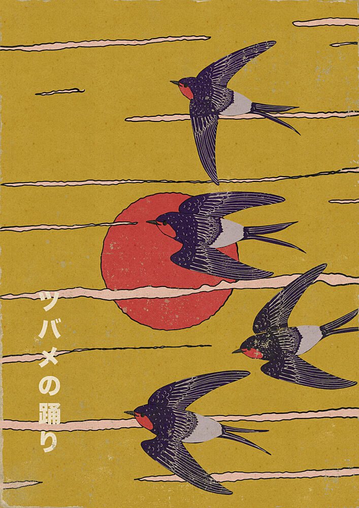Flying Swallows and Sun art print by Nicholas for $57.95 CAD