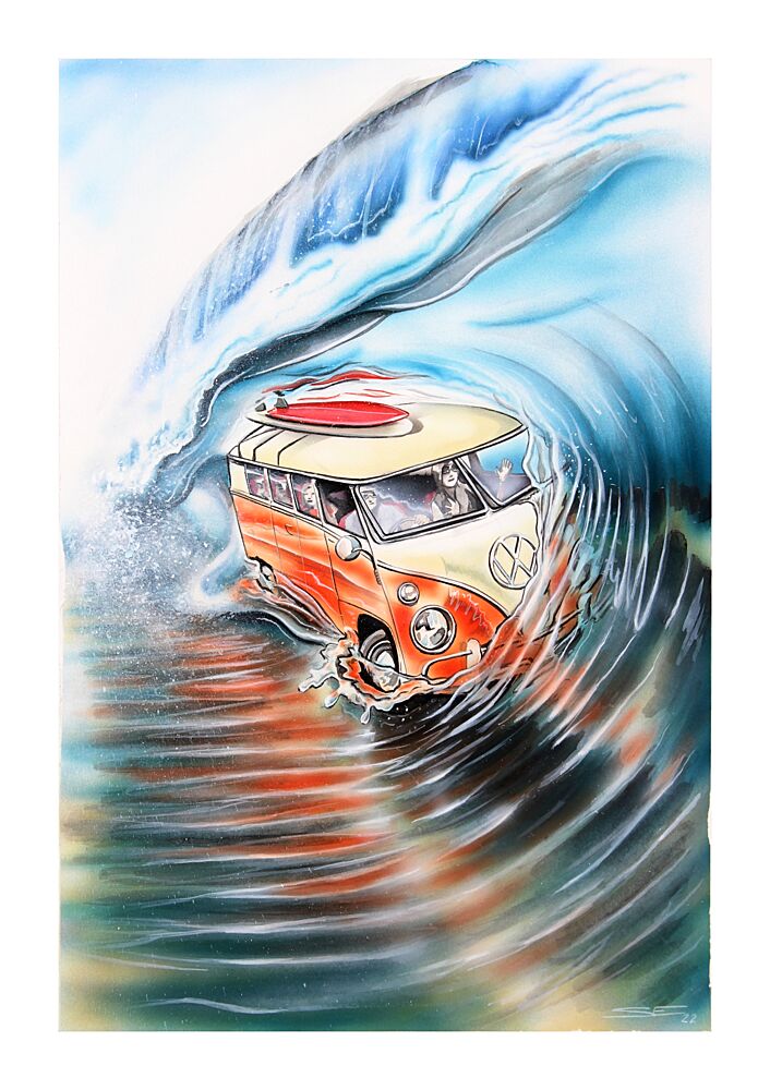 Retro van Surfing Wave art print by Steve Erwin for $57.95 CAD