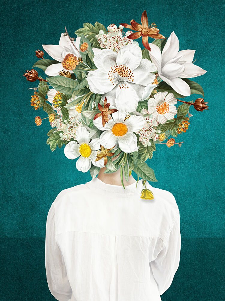 Woman Floral Head art print by Marja van den Hurk for $57.95 CAD