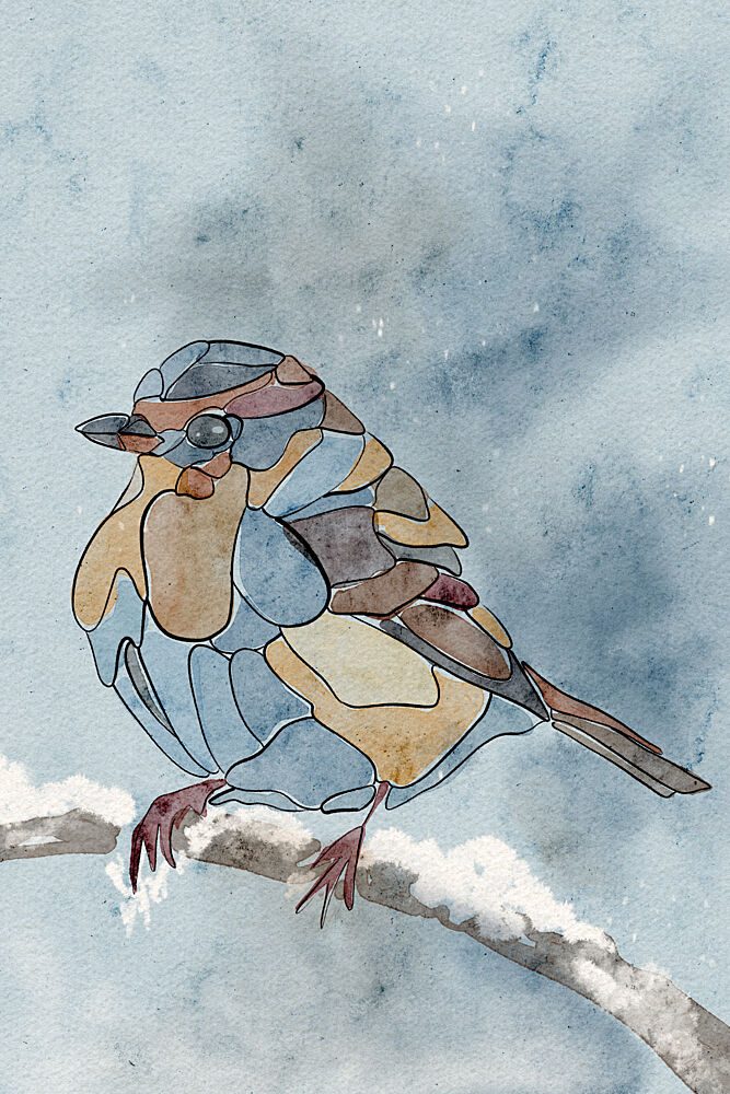 Mosaic Winter Bird art print by Ankie Kooi for $57.95 CAD