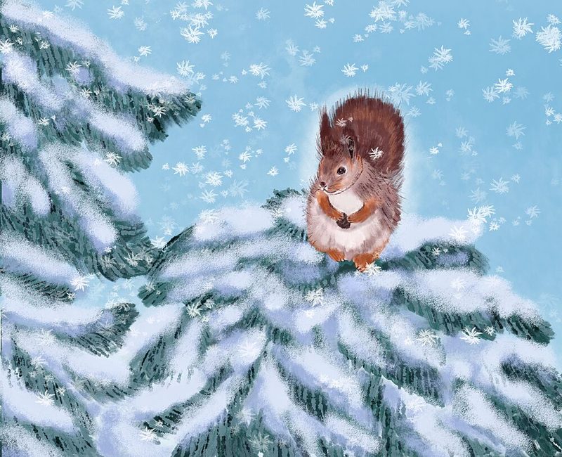 Snowy Forest Squirrel art print by Aliya Putrus for $57.95 CAD