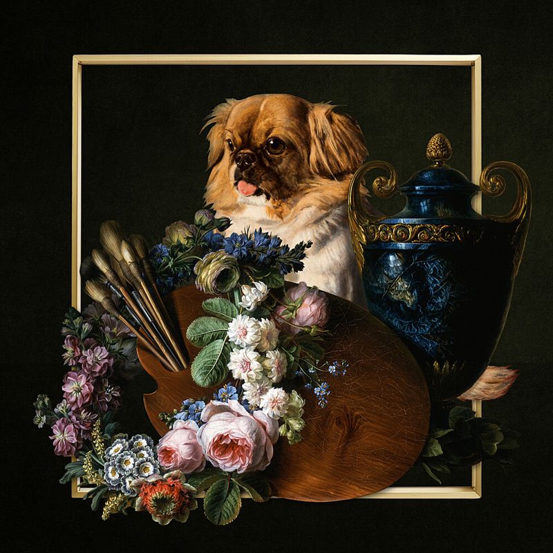 Pekingese Floral Still Life art print by Marja van den Hurk for $57.95 CAD