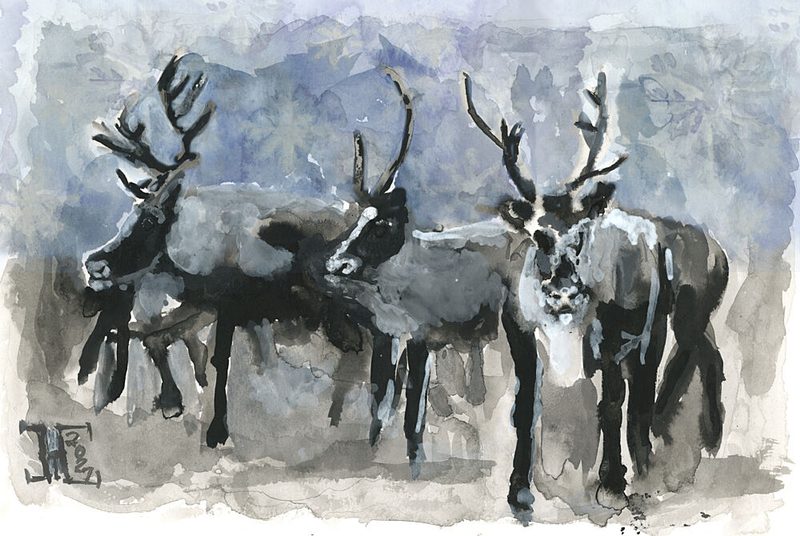 Three Reindeer in Winter art print by Tim Hoinkis for $57.95 CAD