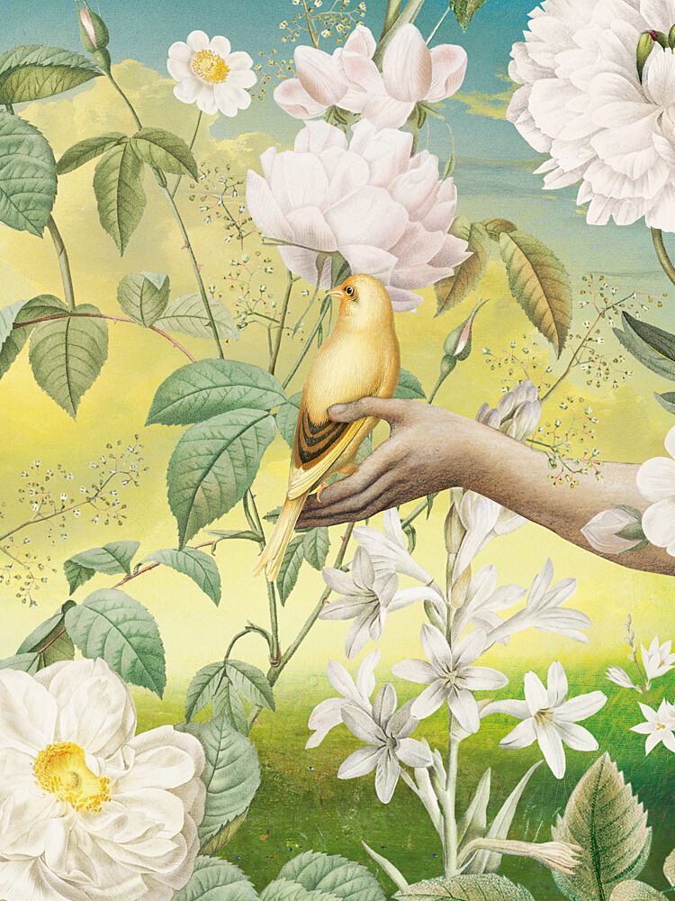 Golden Bird on Hand art print by Marja van den Hurk for $57.95 CAD