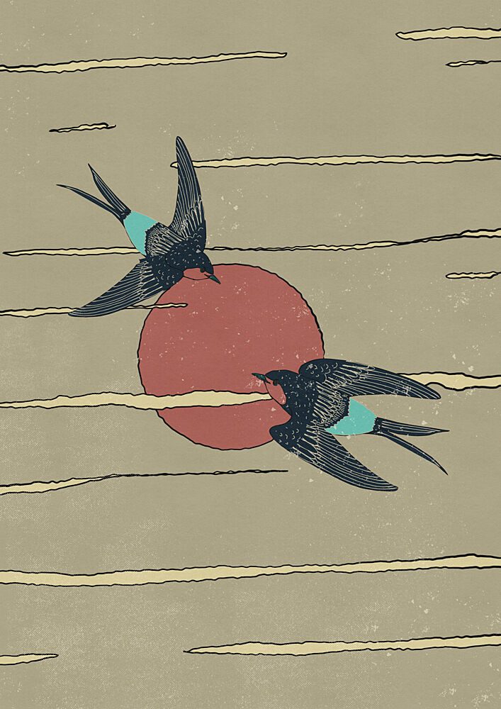 Japanese Swallows Flight art print by Nicholas for $57.95 CAD