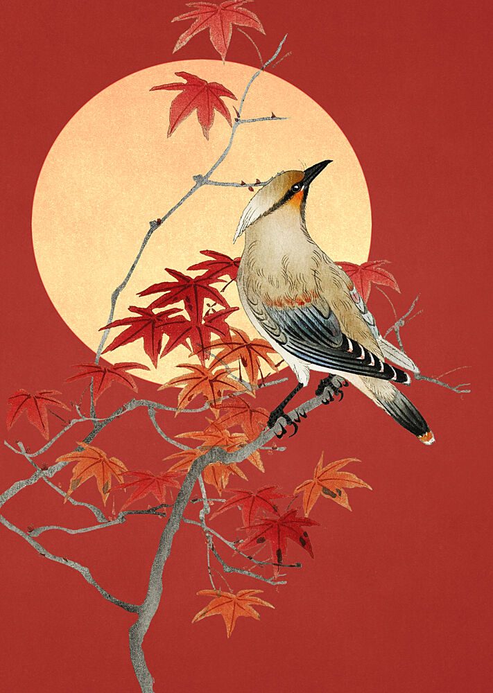 Elegant Bird Autumn Moon art print by Marja van den Hurk for $57.95 CAD