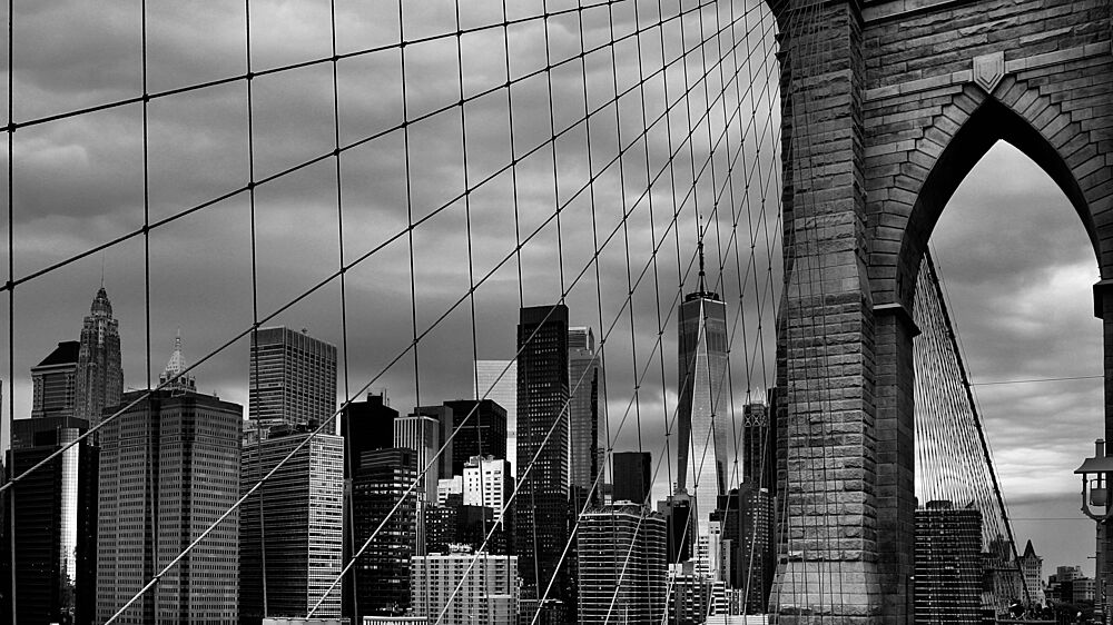 Dramatic Brooklyn Bridge Skyline art print by Piotr Maczka for $57.95 CAD